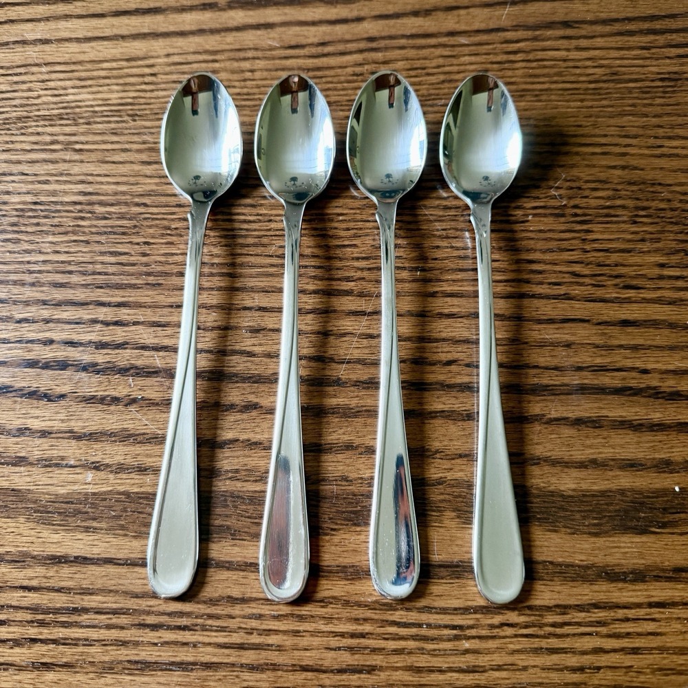 Vtg Oneida Satin Flight Iced Tea Spoons Stainless Flatware USA Set of 4
